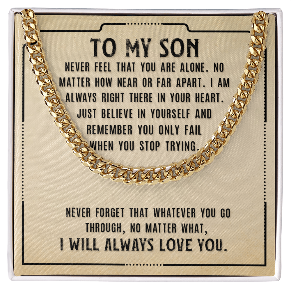 Cuban Link Chain Necklace – Perfect Gift for Son | Stylish & Durable Jewelry with Inspiring Message Card
