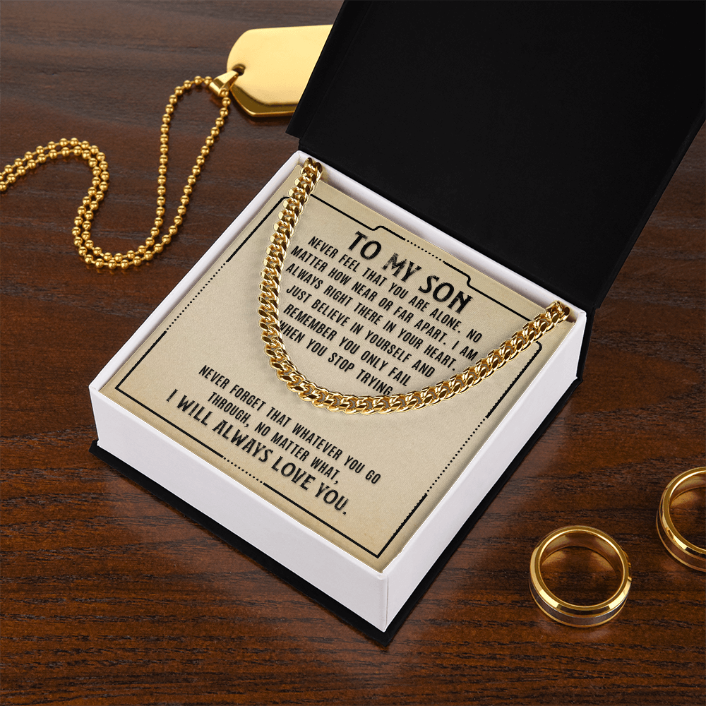 Cuban Link Chain Necklace – Perfect Gift for Son | Stylish & Durable Jewelry with Inspiring Message Card