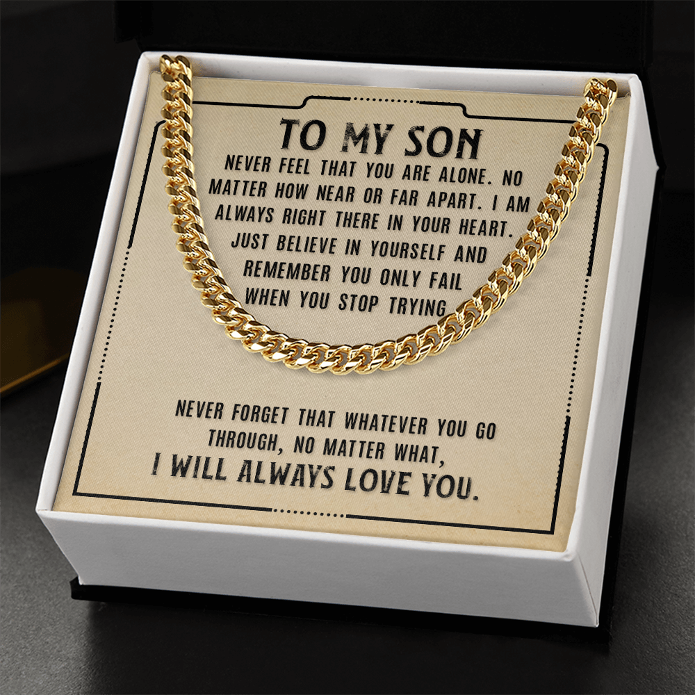 Cuban Link Chain Necklace – Perfect Gift for Son | Stylish & Durable Jewelry with Inspiring Message Card