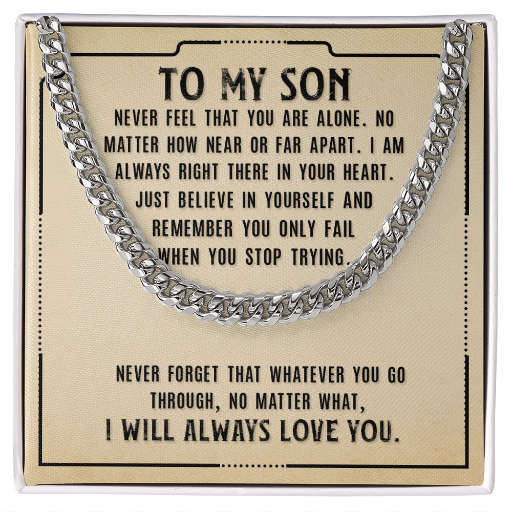 Cuban Link Chain Necklace – Perfect Gift for Son | Stylish & Durable Jewelry with Inspiring Message Card