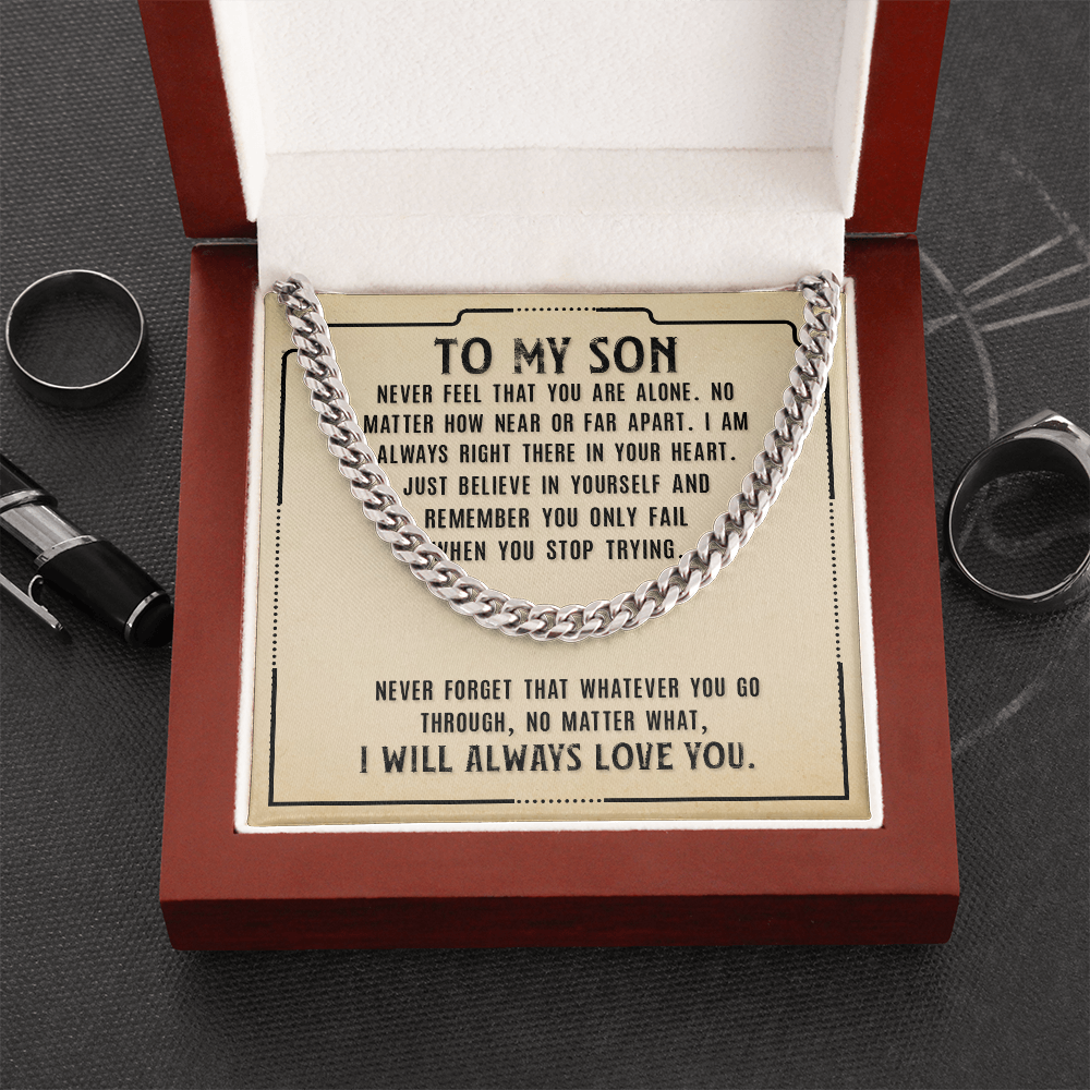 Cuban Link Chain Necklace – Perfect Gift for Son | Stylish & Durable Jewelry with Inspiring Message Card