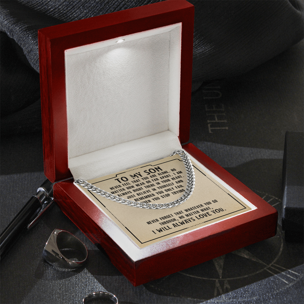 Cuban Link Chain Necklace – Perfect Gift for Son | Stylish & Durable Jewelry with Inspiring Message Card