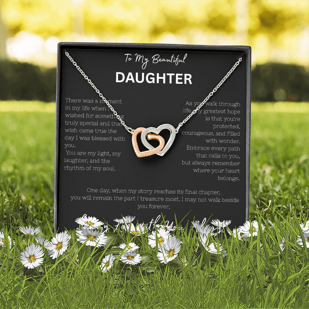 To My Beautiful Daughter -Interlocking Heart Necklace "My Love Is Always With You"
