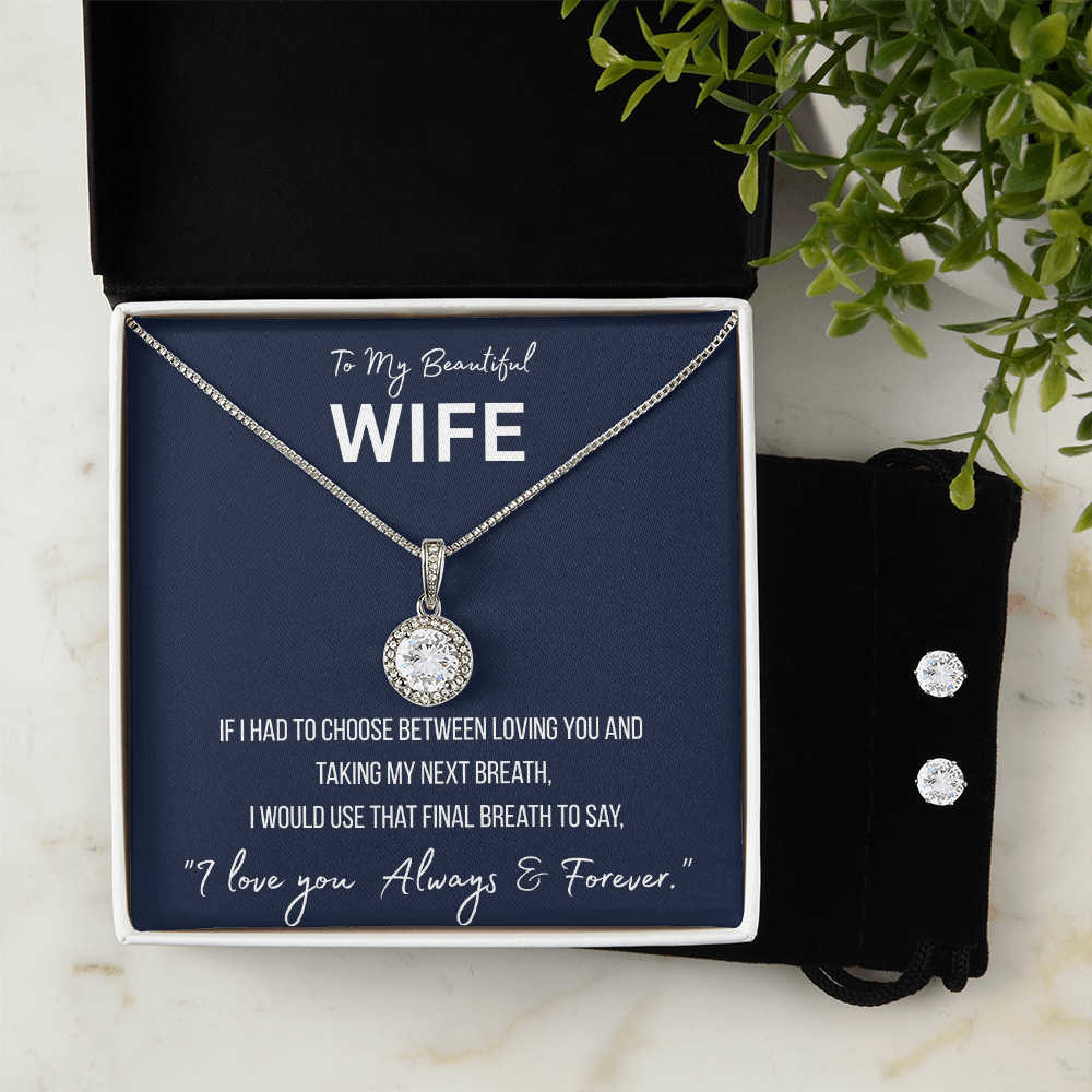 To My Beautiful Wife - Eternal Hope Necklace and Cubic Zirconia Earring