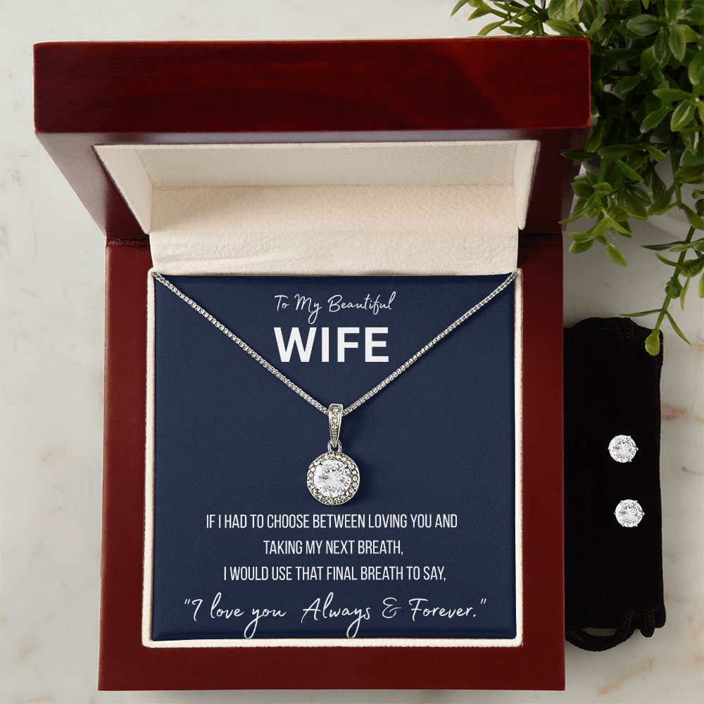 To My Beautiful Wife - Eternal Hope Necklace and Cubic Zirconia Earring