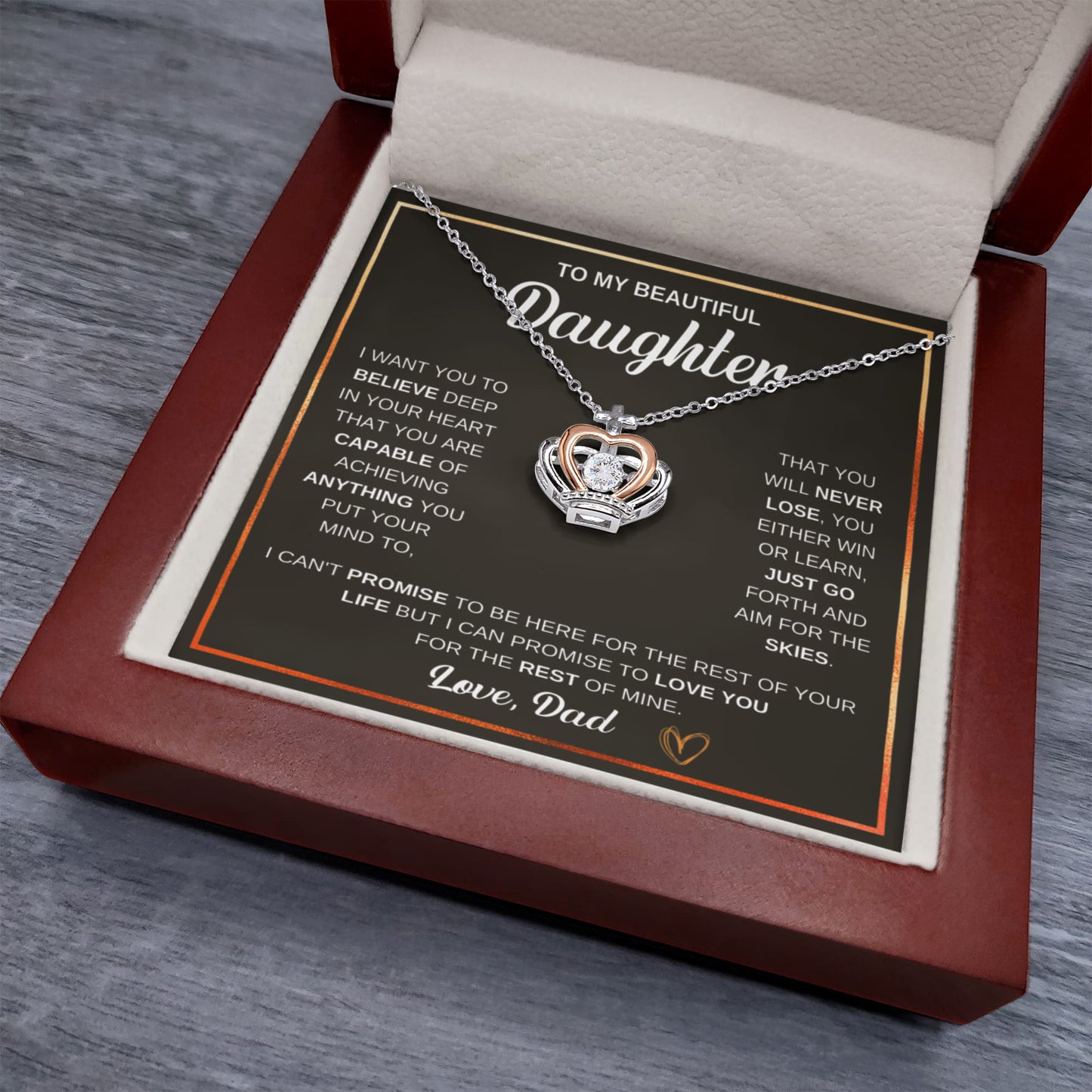 To My Daughter – Crown Pendant Necklace | Meaningful Gift from Mom or Dad