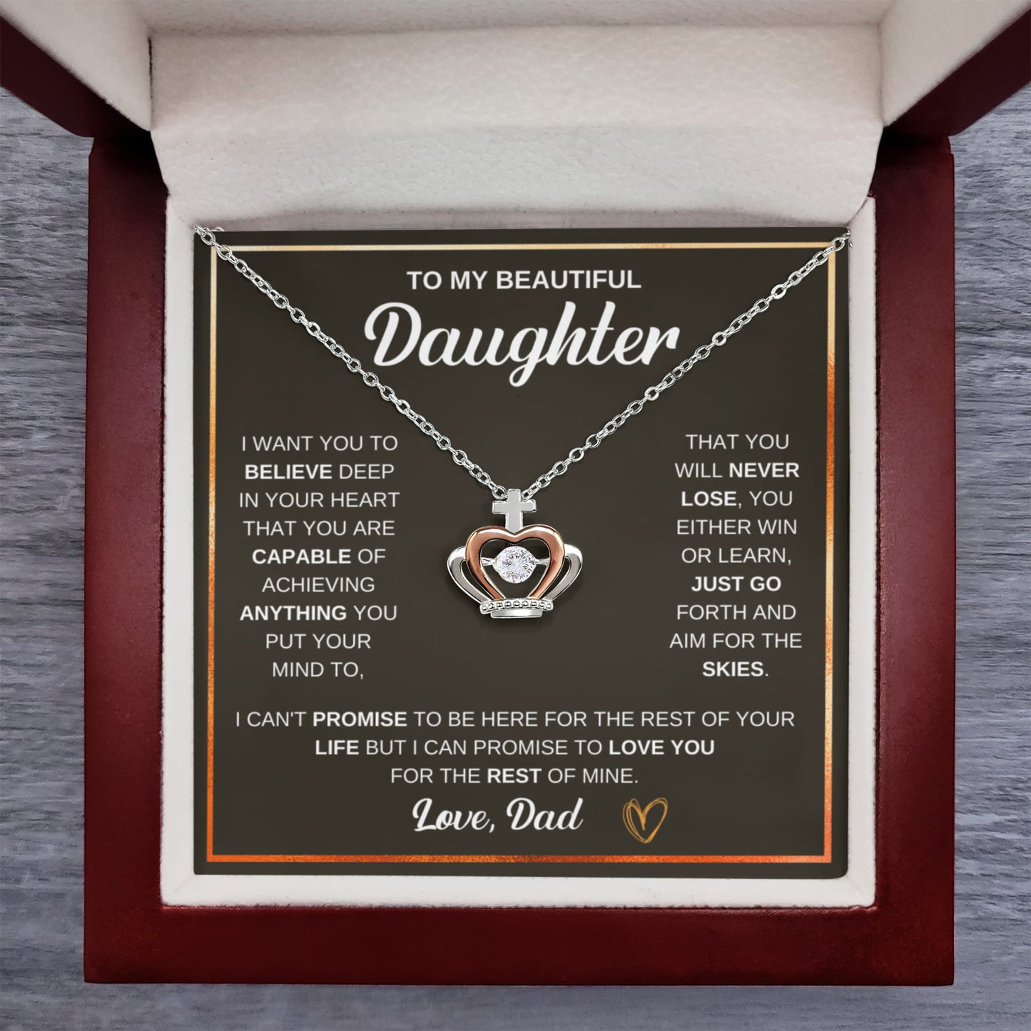 To My Daughter – Crown Pendant Necklace | Meaningful Gift from Mom or Dad