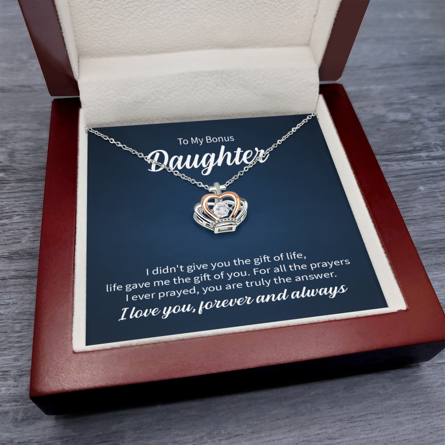 Crown Pendant Necklace for Bonus Daughter – Gift from Stepmom or Stepfather | Symbol of Love, Pride & Royal Bond