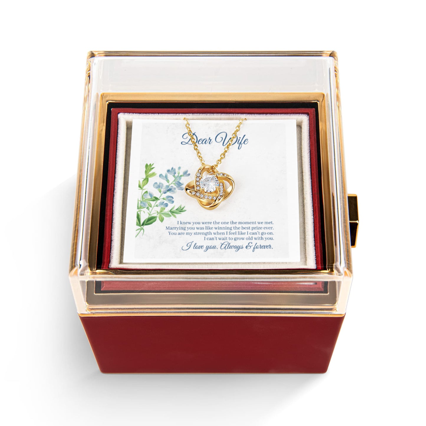 Love Knot Necklace for Wife with Rotating Unique Rose Gift Box