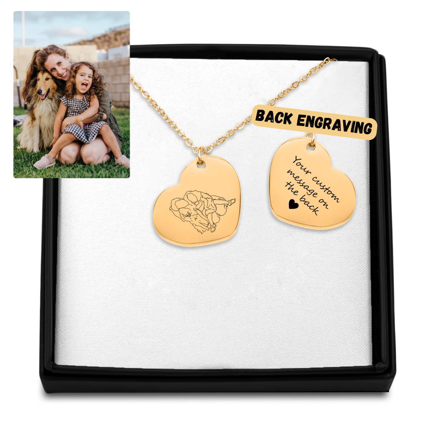 Portrait Heart Necklace for Mother Father and Family with custom engraving