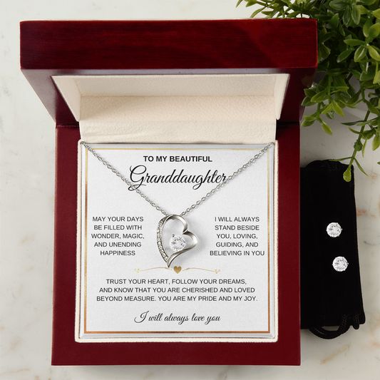 Forever Love Necklace for Granddaughter – Meaningful Gift from Grandma or Grandpa with Free Earrings