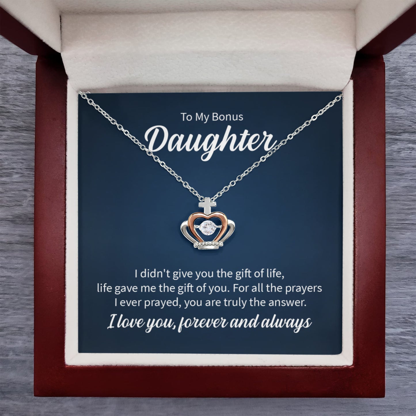 Crown Pendant Necklace for Bonus Daughter – Gift from Stepmom or Stepfather | Symbol of Love, Pride & Royal Bond